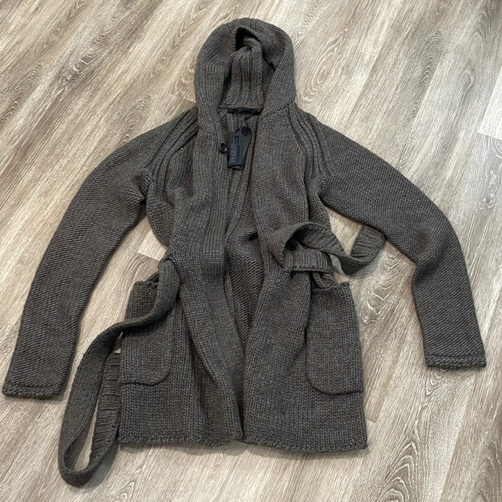 JANDCOMPANY MENS king cardigan tie at waist with pockets hooded sz large L